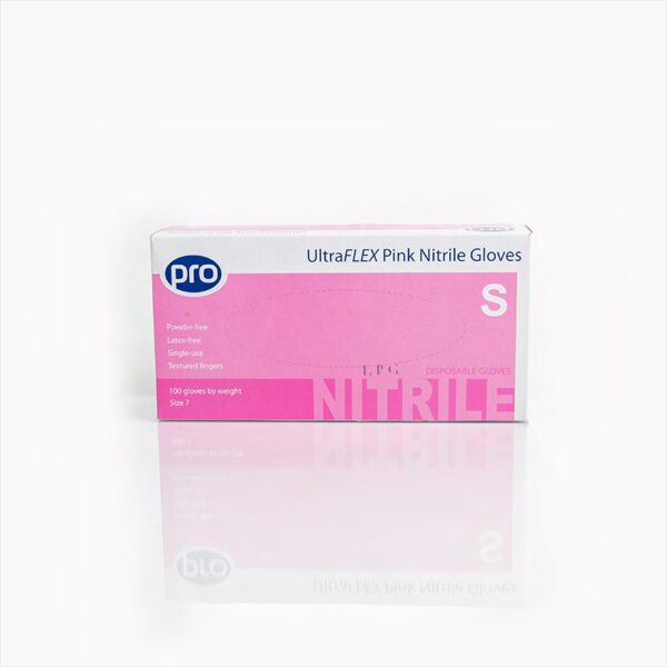 Ultraflex Pink Nitrile Glove Powder Free - Small x 100 - Image 2